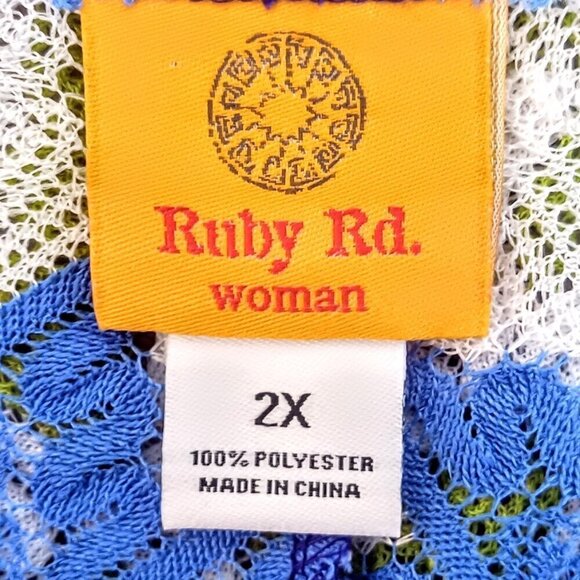 Ruby Rd. Blue Green Mesh Open Flyaway Cardigan Sweater 2X - Picture 3 of 4